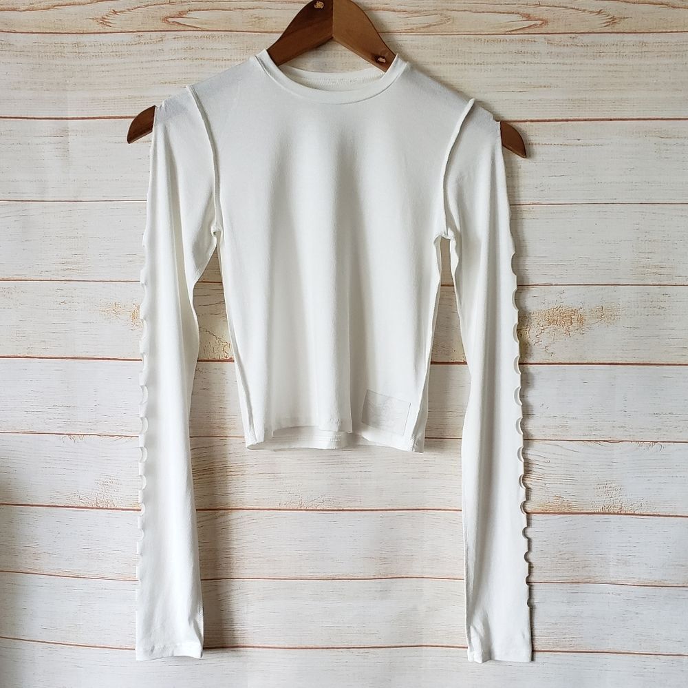 Boys Lie Spandex Viscose Long Sleeve Cutout Cropped Stretchy Top Medium USA